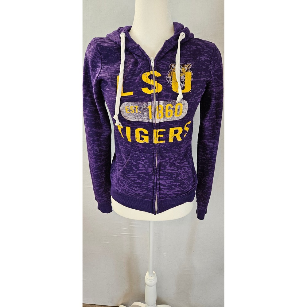 Blue 84 LSU Tigers Womens Purple Burnout Full Zip Hoodie Sweatshirt Small